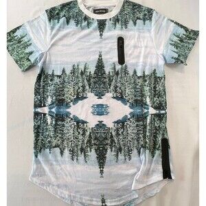 All Good Men Small Tree Outdoor Scenery Zipper Chest Pocket Short Sleeve T-Shirt